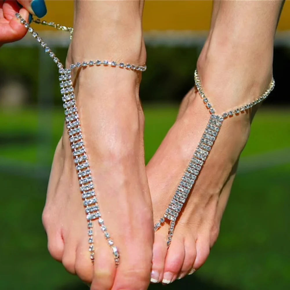 Boho Foot Jewelry Crystal Anklet Bracelet Rhinestone Ankle Toe Ring