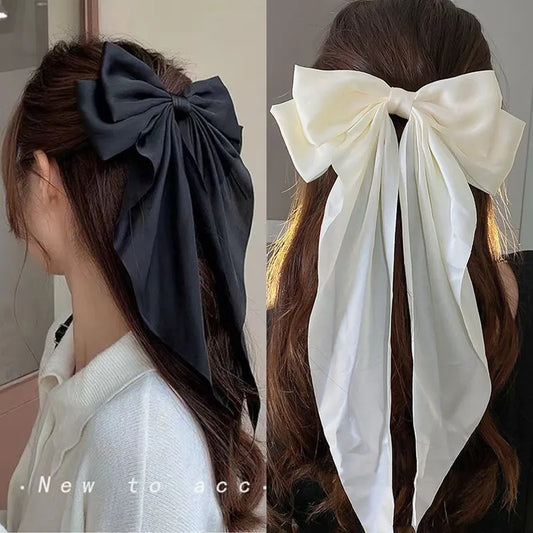 Chiffon Bow Hair Clip Large Bowknot Stain Hairpin Barrettes Ponytail Clip Hair Accessories