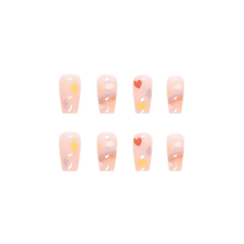 24P Cute Childlike Rainbow Nail Art Full Cover Artificial Fake Nails Wearing Reusable False Nails Ballerina Press on Nail Art