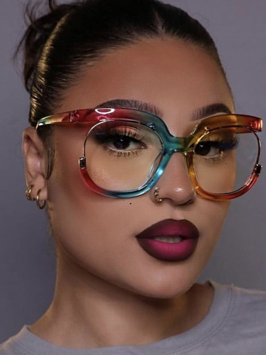 Rainbow Frame Fashion Retro Round Anti Blue Light Women Glasses Vintage Oversized Colourful Frame Clear Eyeglasses