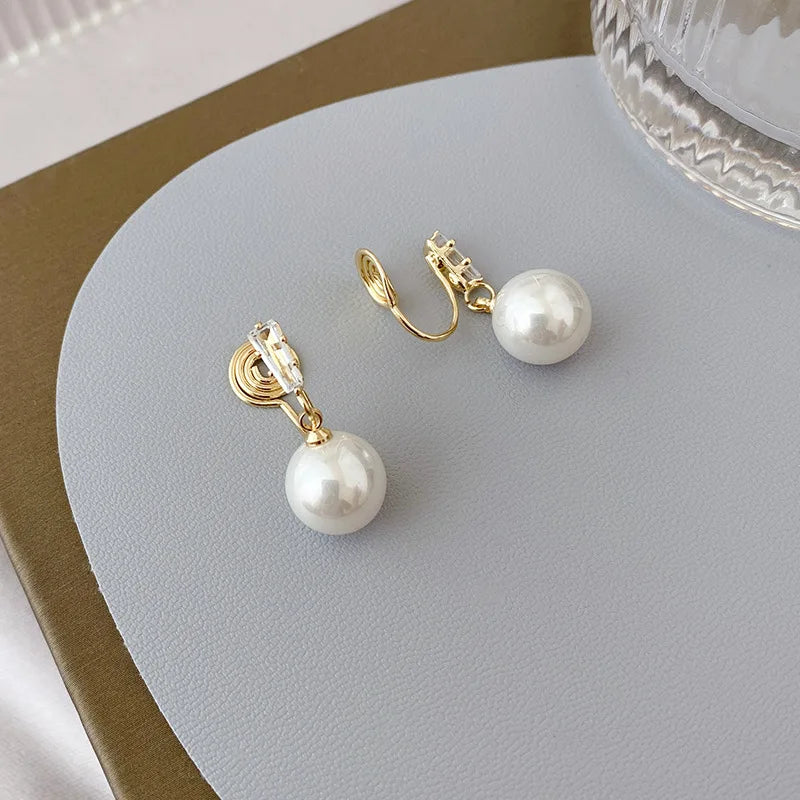 Long Tassel Simulated Pearl Clip on Earrings Bijoux Non Pierced Gold Color