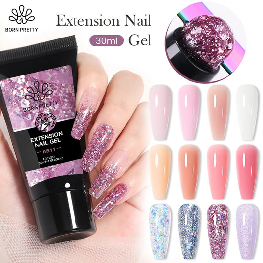 30ml Extension Nail Gel Nail Polish Acrylic Nail Glitter Sequins Soak Off UV Extend Gel For Nail Extensions