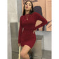 Turtleneck Long Sleeve Skinny Mini Dress Sexy Skirt Dresses Women Elegant Chest Slim Pleated Dress