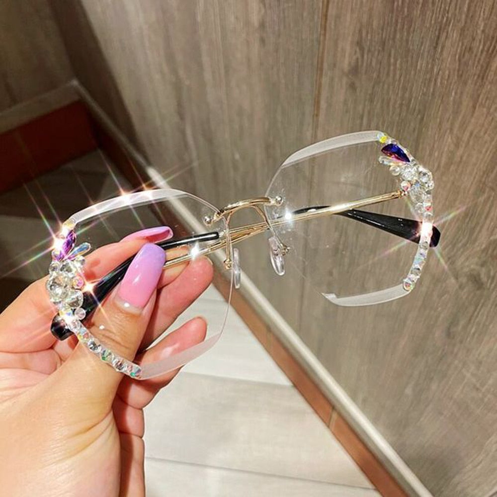 Luxury Vintage Rimless Rhinestone Sunglasses Fashion Gradient Lens Sun Glasses Shades for Female