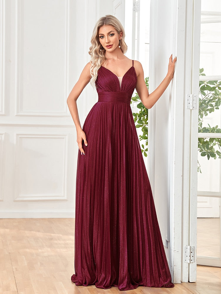 Elegant A-line Evening Dress Floor Lenght Backless Formal Deep V-neck Women Caicktail Wedding Party Prom Dresses