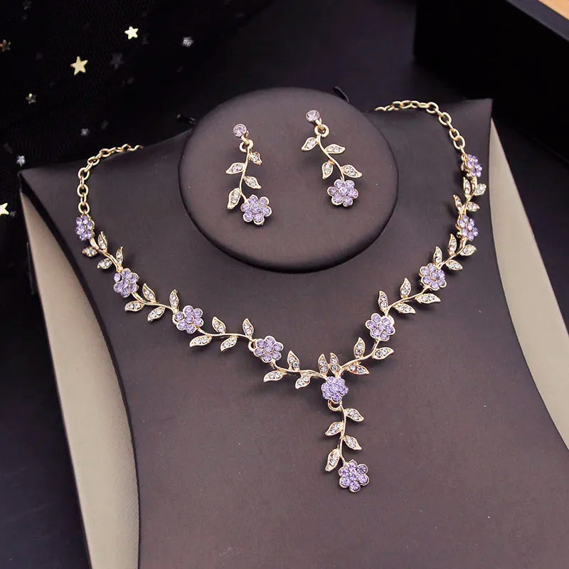 Gorgeous Crystal Flower Tiaras Bridal Jewelry Sets for Women Crown Choker Necklace Sets Wedding Bride Jewelry Set Accessory