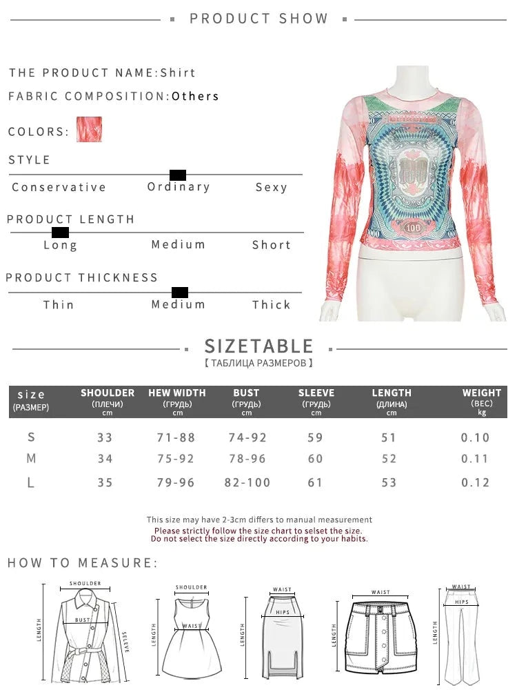 Autumn Art Print T-shirt Women's Wear Long-sleeved O-Neck Short Section Navel Slim Fit Top Female Street Comfort Clothing