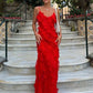 Sexy Spaghetti Strap Backless Lace-up Ruffles Long Maxi Evening Party Prom Dress