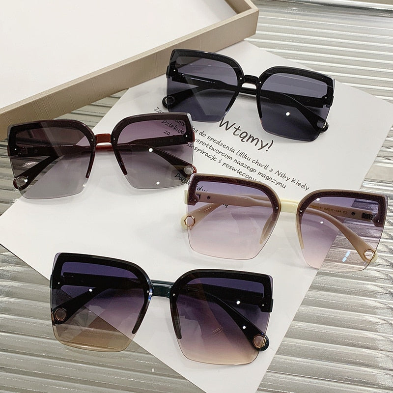 Oversized Sunglasses Man Woman Fashion Rimless Vintage Square Sun Glasses Eyewear Luxury UV400 Female Shades