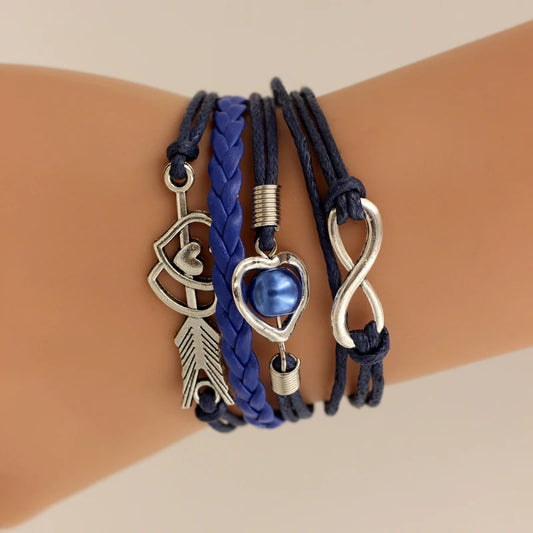 Leather Bracelets Wrap Infinity Love Heart Pearl Friendship Antique  Charm Bracelet