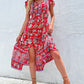 Vintage Floral Boho Printed Vestidos Women Short Sleeves V Neck Slit Midi Dresses A Line Bohemian Summer Beach Dress