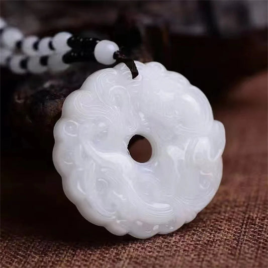 Fashion Green Jade Hand-Carved Dragon Hollow Jade Pendant Necklace Multicolor Amulet Lucky Jewelry Gift