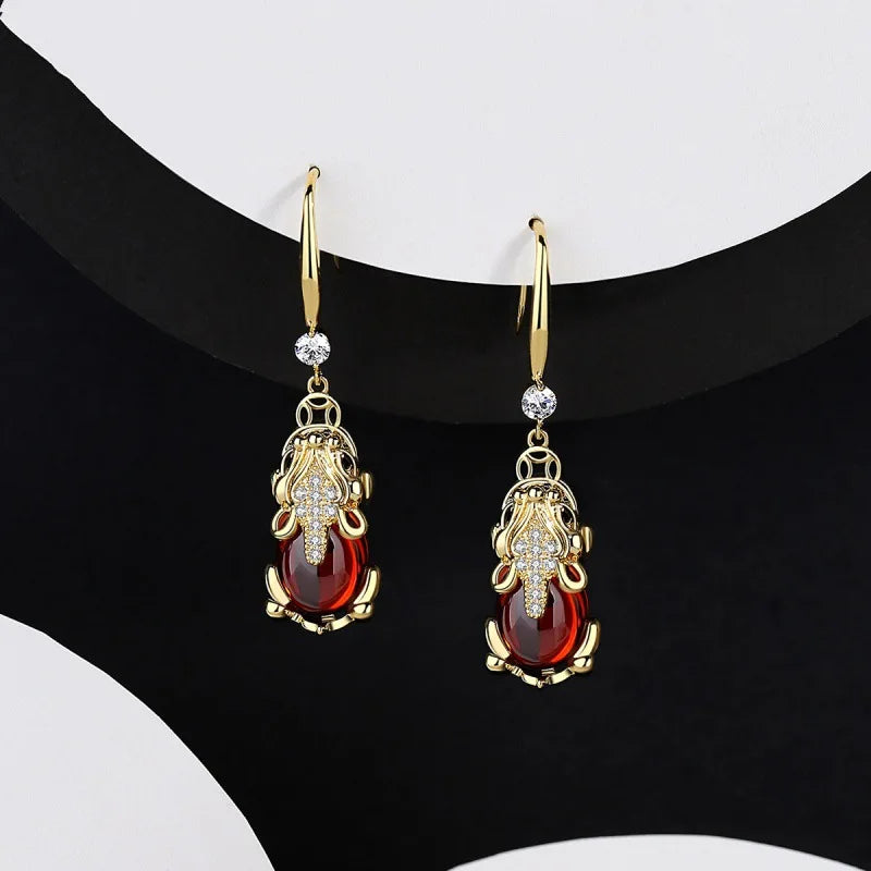 Fashion Pixiu Retro Earrings Trendy Cute Animal High-End Sense Elegant Lucky Atmospheric Red Stud Earrings