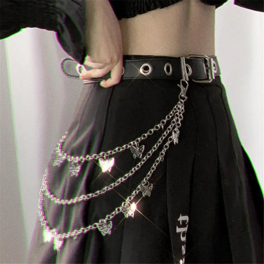 Fashion Butterfly Waist Chains Jeans Skirt Multi Alloy Chain Layer Hip-hop Punk Pendant Jewelry