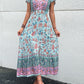 Vintage Floral Boho Printed Vestidos Women Short Sleeves V Neck Slit Midi Dresses A Line Bohemian Summer Beach Dress