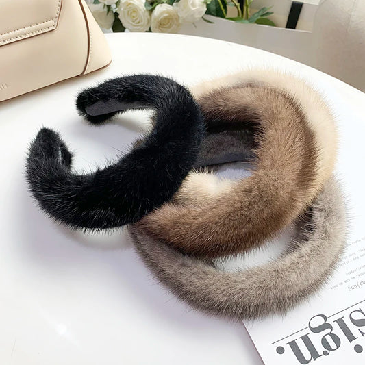 Luxury winter 100% Real Mink Fur Headbands Real Fur Hair Band Hair Hoop Furry