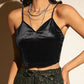 Sexy Butterfly Embroidery Mesh Velvet Cami Top Women Club Solid V-neck Sleeveless Spaghetti Strap Crop Top Party Clothes