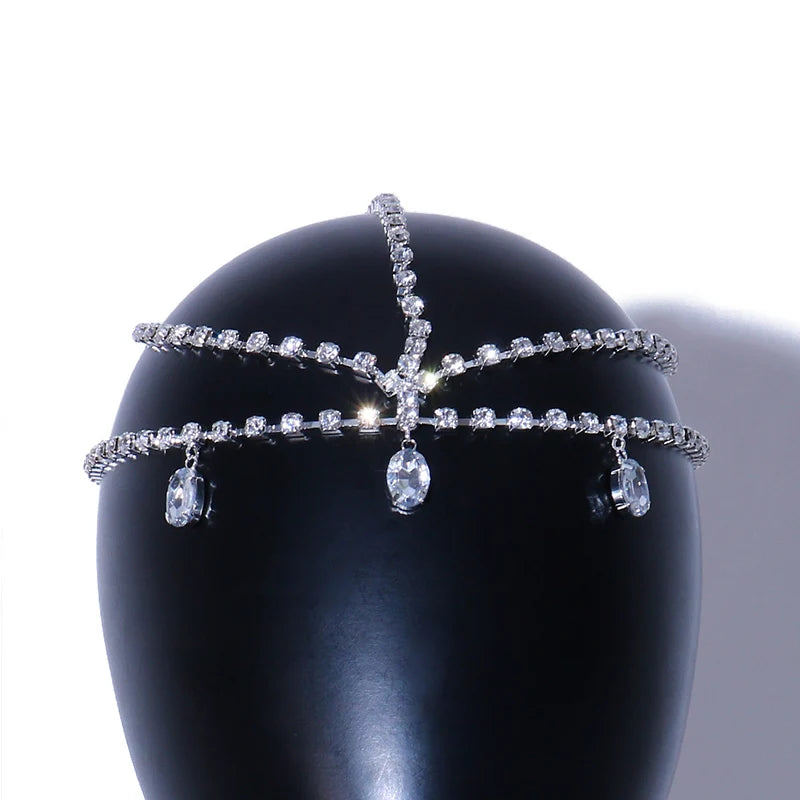 StoneFans Water Drop Pendant Hat Rhinestone Forehead Hair Chain Bridal Jewelry Headpiece