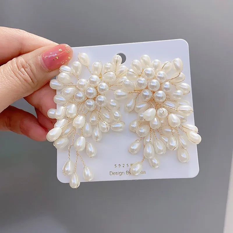 Temperament Imitation Pearl Flower Earrings Bridal Sweet Handmade Beading Earring