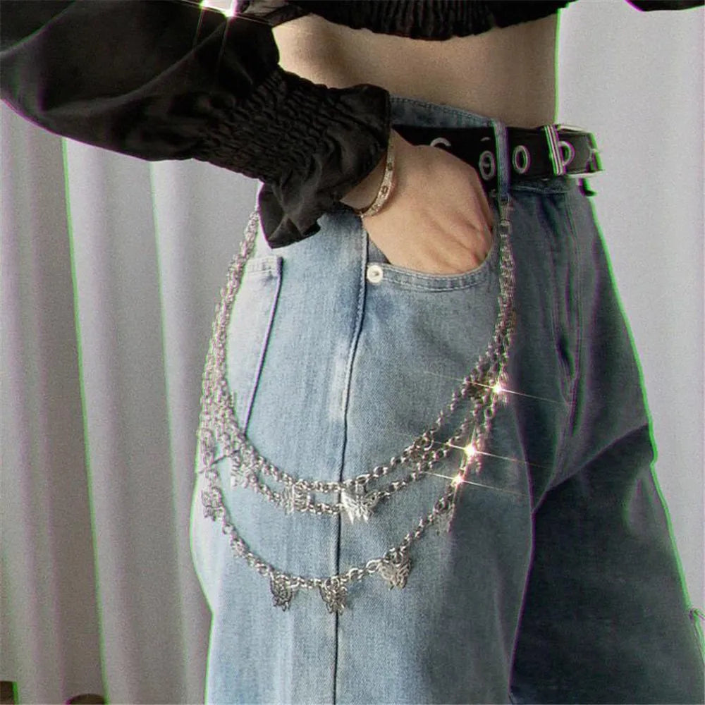 Fashion Butterfly Waist Chains Jeans Skirt Multi Alloy Chain Layer Hip-hop Punk Pendant Jewelry