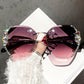 Luxury Vintage Rimless Rhinestone Sunglasses Fashion Gradient Lens Sun Glasses Shades for Female