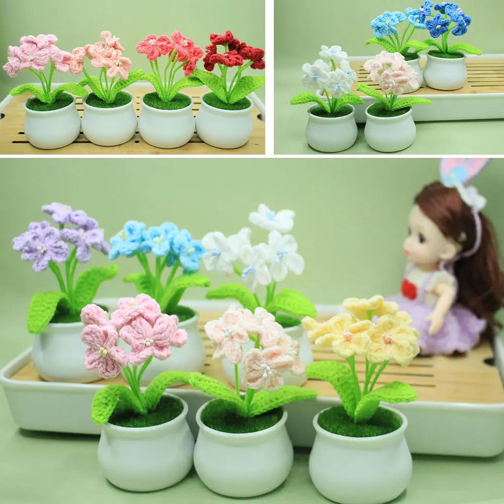 Mini Cute Style DIY Handwoven Simulation Pot Flower Planting Thread Crochet Knitted Finished