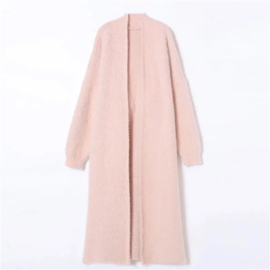 Autumn/Winter Lazy Style Loose Knee Length Thickened Pure Imitation Mink Fleece Knitted Sweater Cardigan Coat