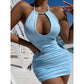 Party Set Sexy Deep V Neck Premium Polyester Candy Color A-line Skirt Halter Sleeveless Womensm Dresses