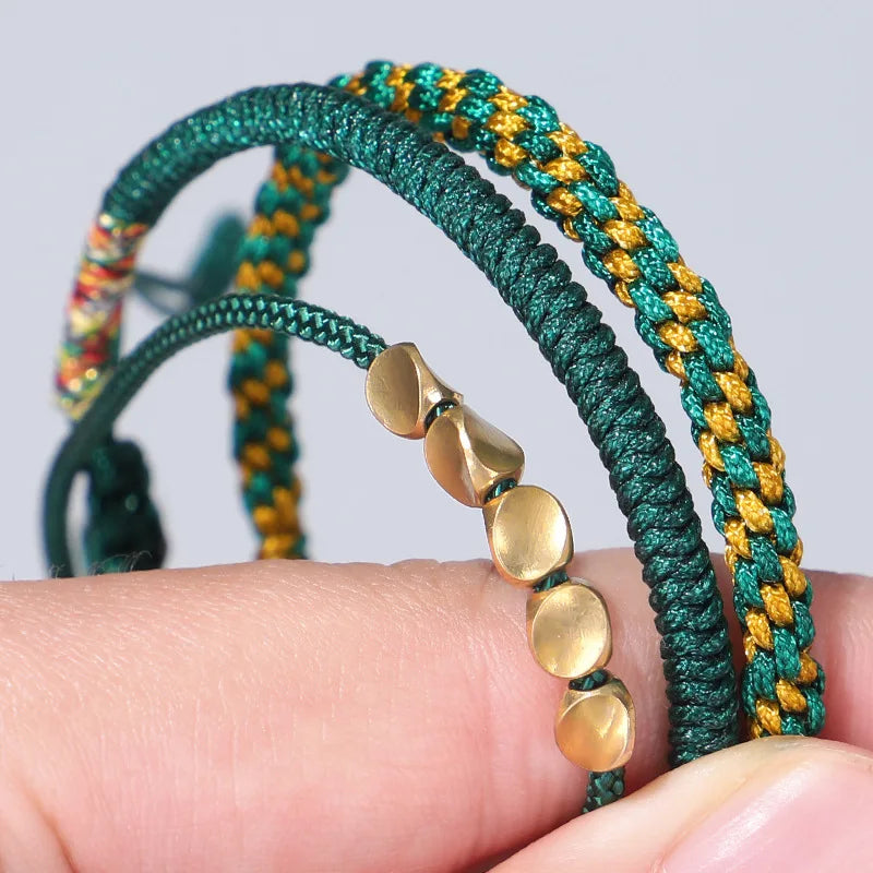 Tibetan Buddhist Braided Handmade Copper Beads Bracelet Lucky Rope Bracelet Bangles Thread Set Bracelets