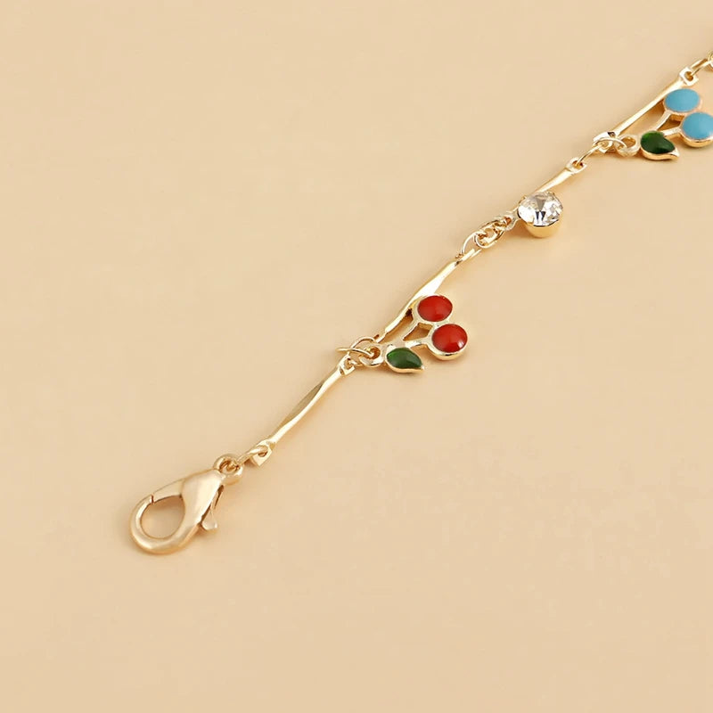 Colorful Dripping Cherry Zircon Pendant Necklace Sexy Short Beach Chokers Clavicle Chain