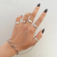 Punk Style Black Color Chain Wrist Rings for Women Men Charm Hip Hop Geometric Chain Open Rings Set