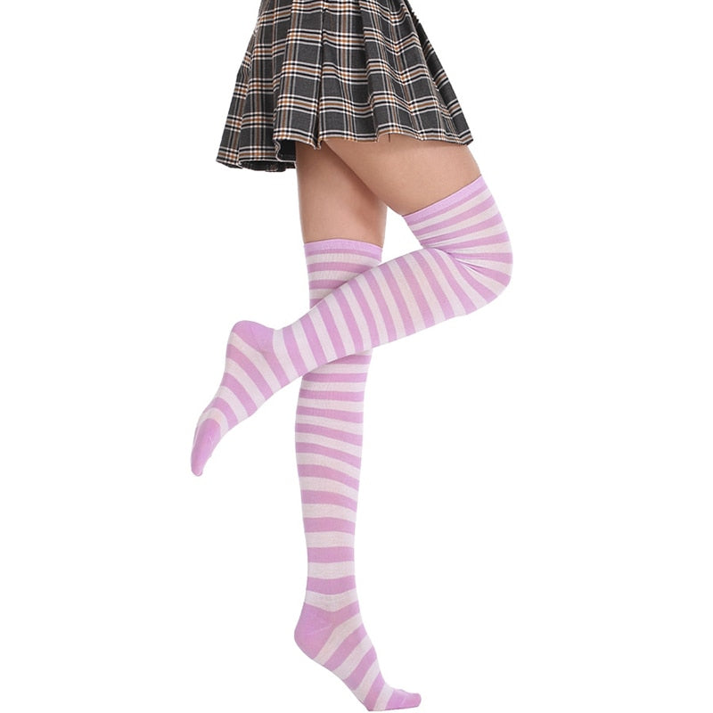 sexy cute blue white striped / pink white striped stockings underpants Lolita girl anime women coaplay long socks