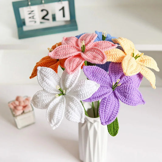 Handmade Knitted Flower Artificial Flower Wedding Decoration Crocheted Single Bouquet Fake Flower Mother's Day Birthday Gift