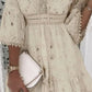 Elegant Women White Hollow Lace Splicing Mini V-neck Three Quarter Sleeve Dresses