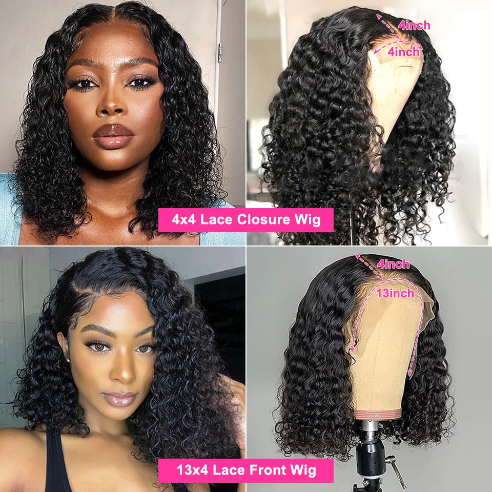 Short Curly Bob Wig Wet And Wavy Water Wave Bob Wig Malaysian Lace Front Human Hair Wigs For Women 13x4 Frontal Wig