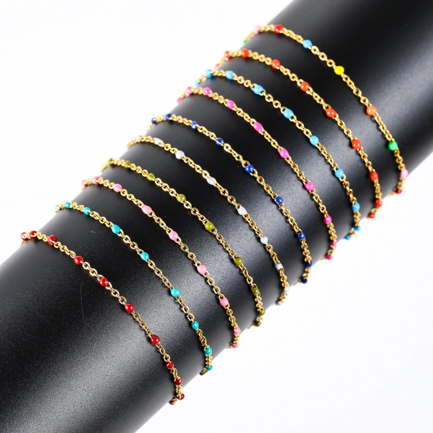 Stainless Steel Chain Anklet Multicolor Enamel Beads Anklet Summer Beach Party Bracelet Foot Chain Jewelry 23cm