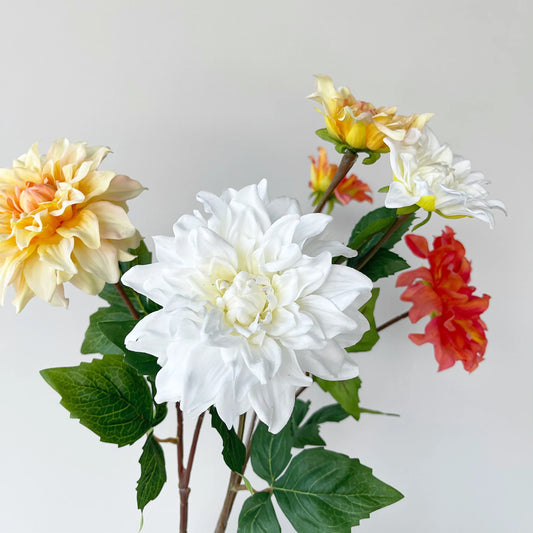 Artificial Dahlias Flowers for Decorations Realistic Touch Pink Arrangement Art White Silicone Dahlia Flowers