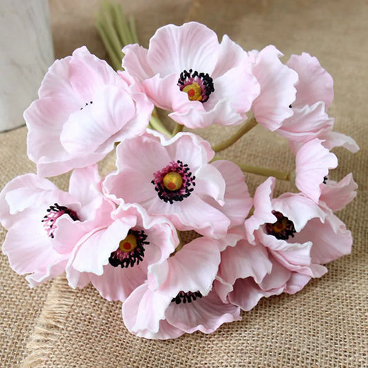 10Pcs Artificial Flowers PU Poppy Flower Bouquet Real Touch Home Decora Poppies Floral