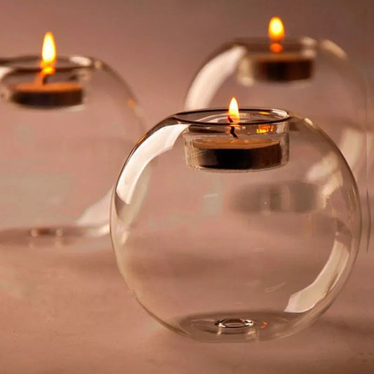 Round Hollow Glass Candle Holder Wax Holder Home Decoration Ornaments