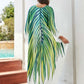 Boho Plus Size Women Clothing Green Plant Leaf Printed Kaftans Beach Wear Dress Cover Up