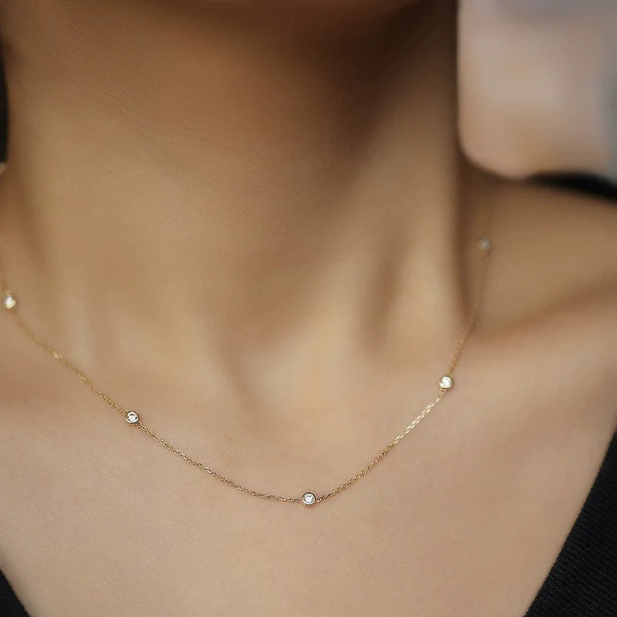 S925 Sterling Silver Round Zircon Bead Necklace Clavicle Chain Necklace Trendy Jewe