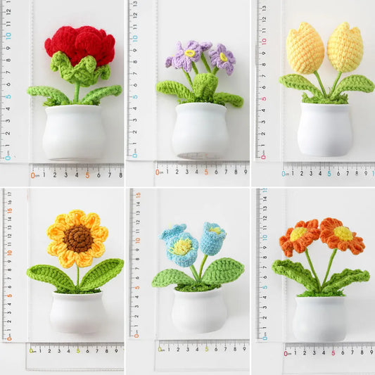 Mini Cute Style DIY Handwoven Simulation Pot Flower Planting Thread Crochet Knitted Finished