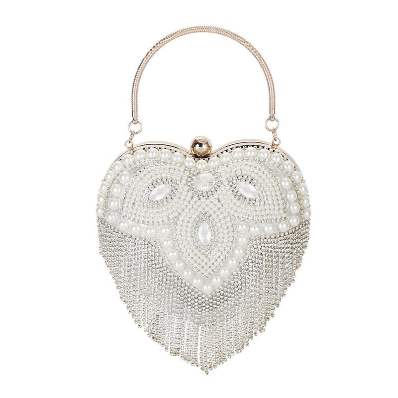 Rhinestone Evening Bag Heart Pattern Silver Clutch Diamond Banquet Clutch And Purse Wedding Bridal Prom Wallets