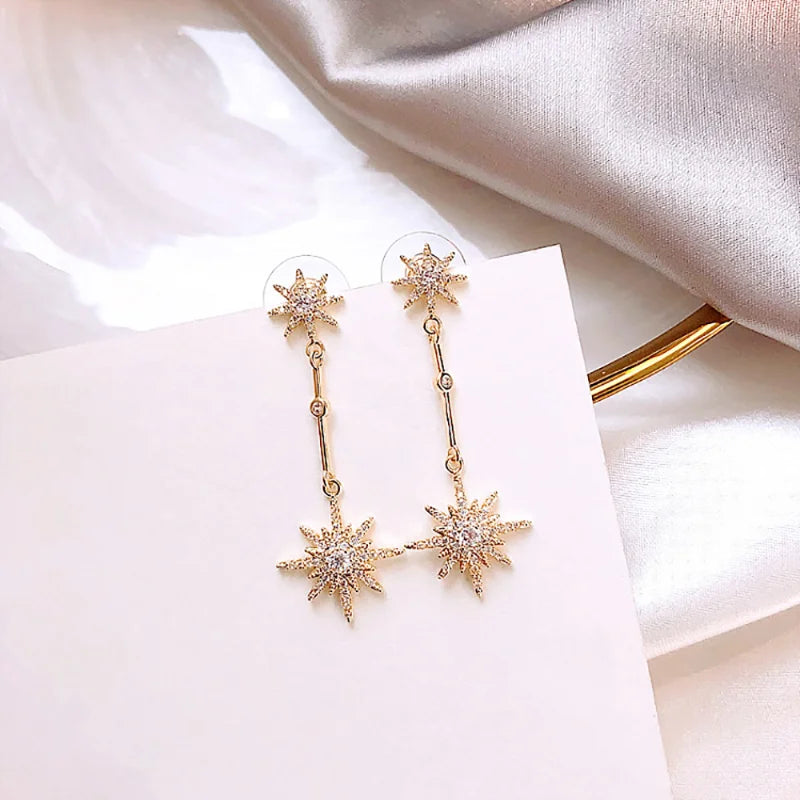 Trendy Eight-pointed Star Long Fringe Luxury Zircon Stud Earrings