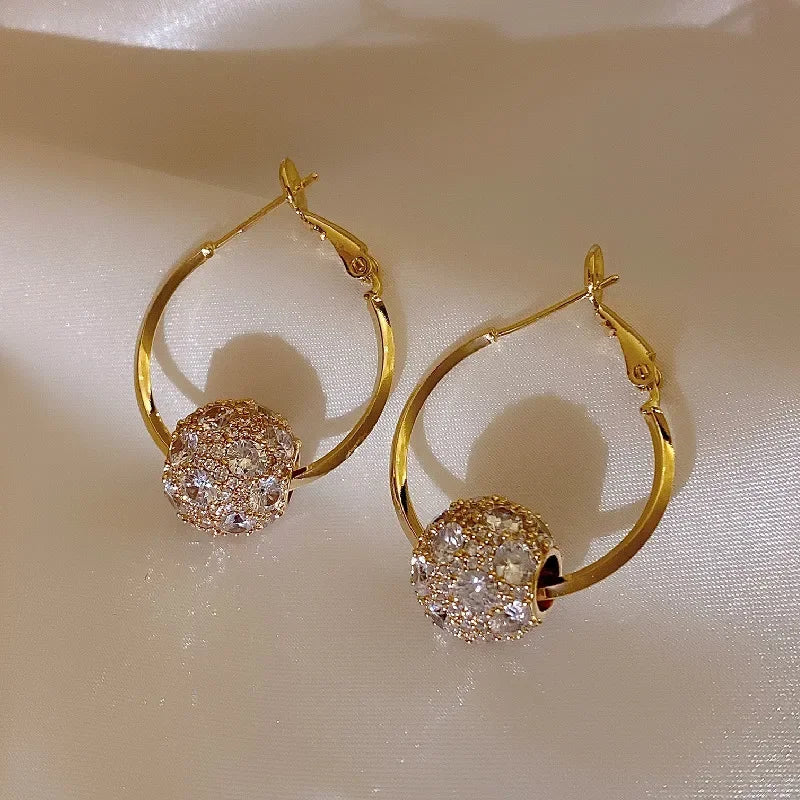 Gold Plated Round Zircon Beads Swivel Earrings