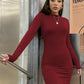 Turtleneck Long Sleeve Skinny Mini Dress Sexy Skirt Dresses Women Elegant Chest Slim Pleated Dress