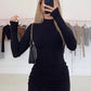 Long Sleeve Ruched Bodycon Dress Women Turtleneck Bandage Mini Dresses Autumn Black Skinny Stretchy Party Vestidos