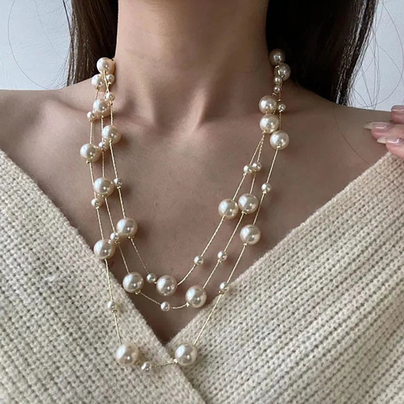 Long elegant Pearl Necklace sweater chain pendant accessories