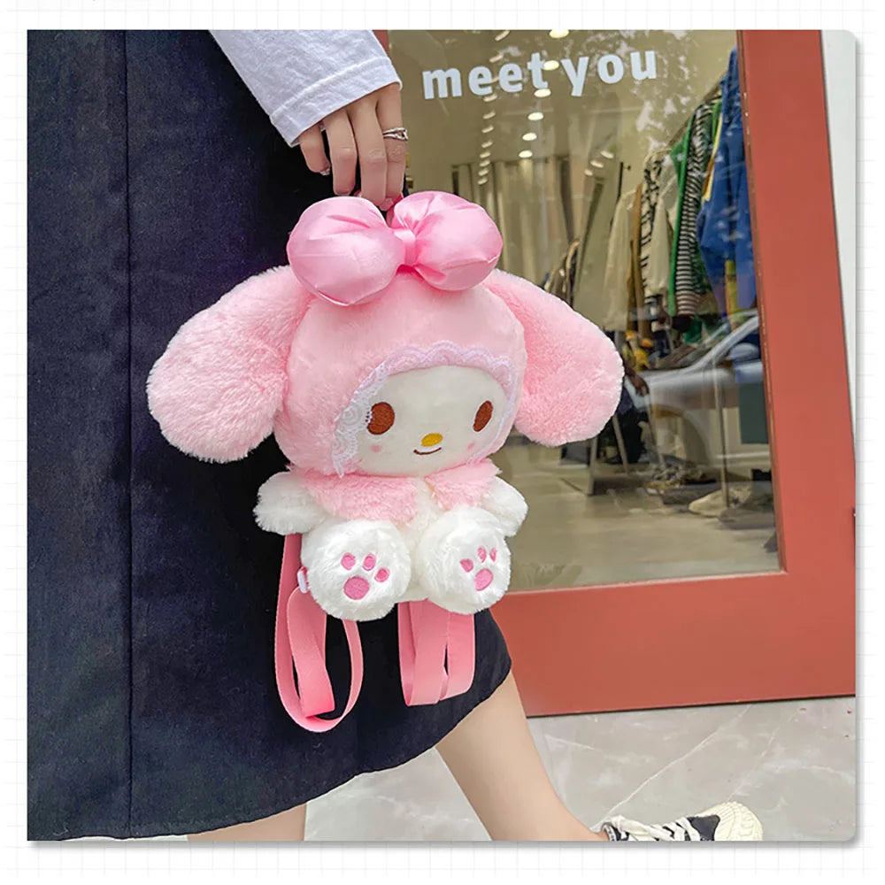 Kawaii Sanrio My Melody Plush Backpack Stuffed Animals Dolls Toys Plushie Bag Anime Cartoon