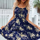 Sexy Floral Print Short Dress Beach Sundress Casual Sleeveless Lace-up